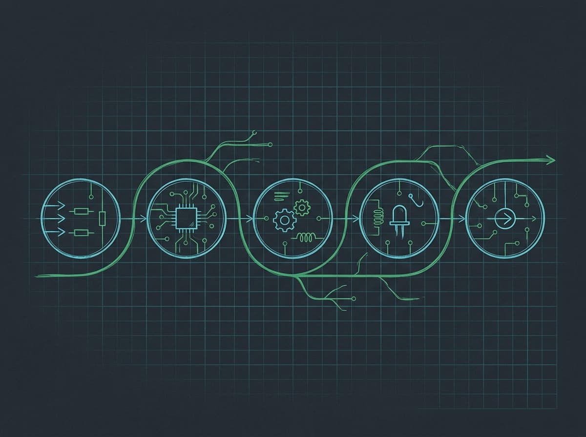 Build steps map — illustrative maker sketch, not to scale