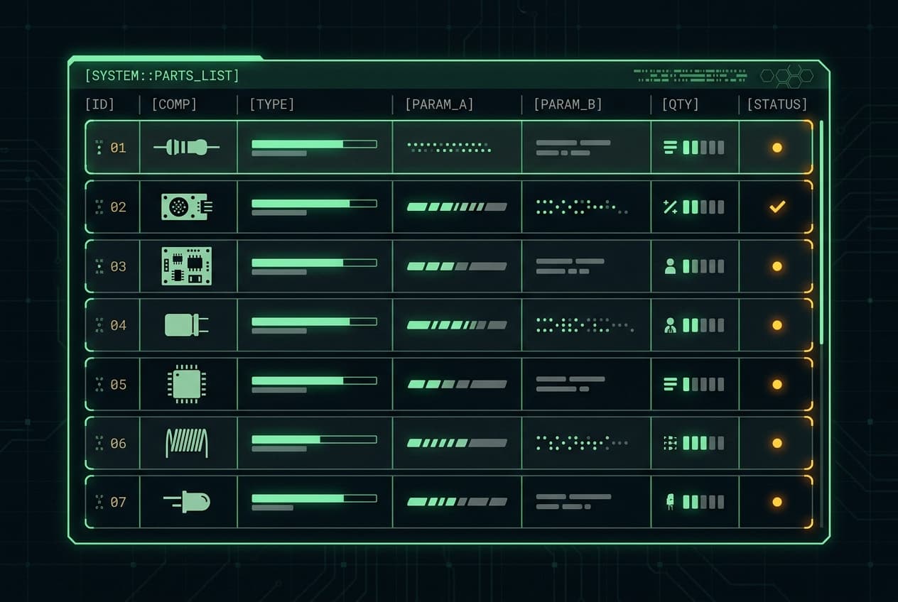 Parts list — illustrative maker sketch, not to scale